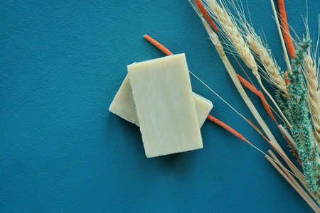 natural soap bar on tableの写真素材