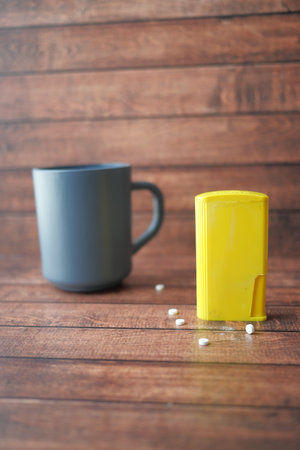 artificial sweetener container on tableの写真素材
