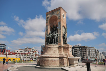 turkey Istanbul 12 may 2023. Taksim Square with Taksim Mousque at the background