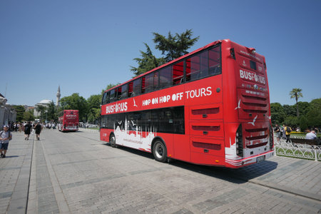 Istanbul Turkey 12 may 2023. Red Big Bus Double decker tourist Tour bus..のeditorial素材