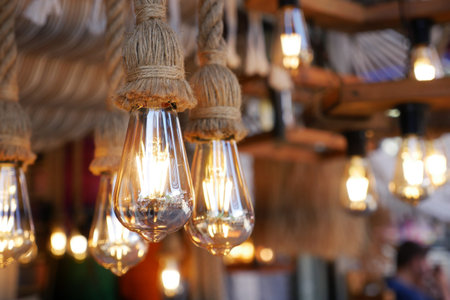 Vintage rope chandelier light on the wall