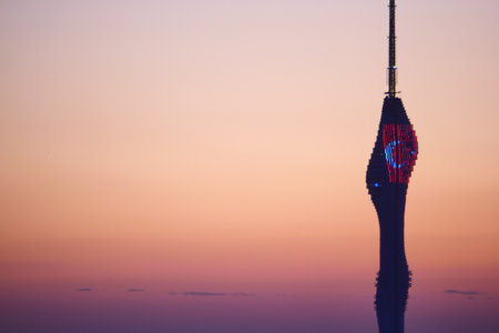 turkey istanbul 17 june 2023. Camlica radio tower with turkey flagのeditorial素材