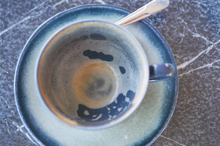top view of empty coffee cup on table ,の写真素材