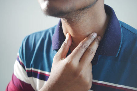 unrecognized man suffering throat pain close up
