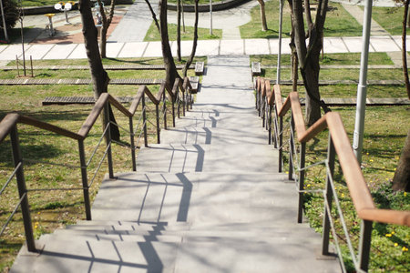Large stairs stairway staircase in public city park in istanbulの写真素材