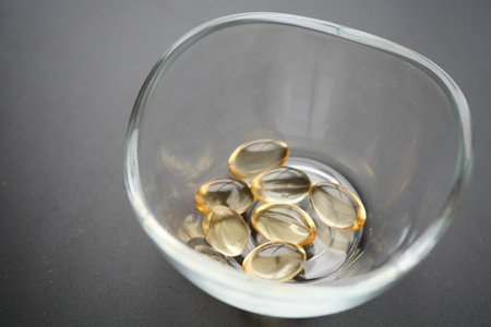 capsules from fish oil in a container