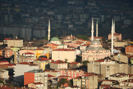 top view of istanbul city buildings at early morningの写真素材