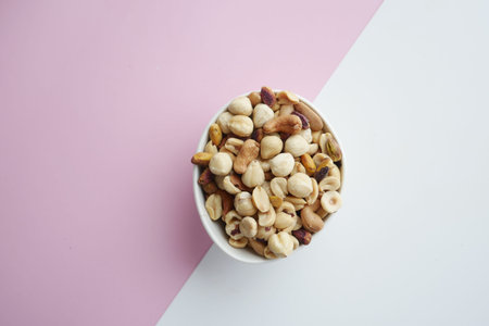 close up of many mixed nuts