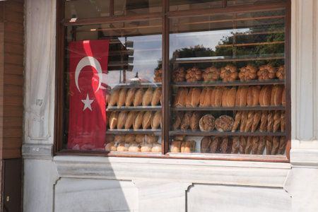 fresh baked breads at Farmers Market shelves in istanbul .