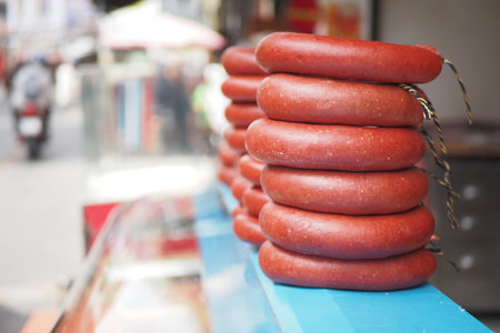 Sausage in turkish culture in a marketの写真素材