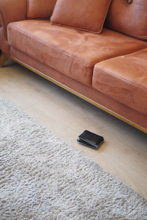 left wallet on floor at homeの写真素材