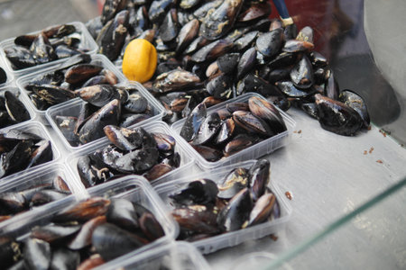 Fresh Black Shell Recipe With Lemon Turkish Foodの写真素材