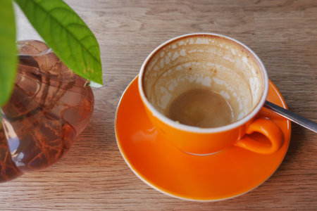 top view of empty coffee cup on table ,
