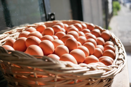 close up of eggs in a bowl.