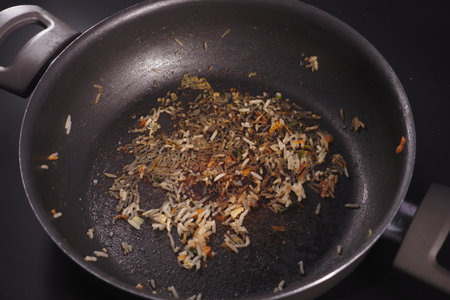 A Dirty Frying Pan top viewの写真素材