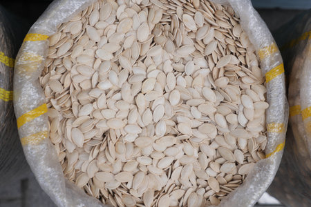 Dry Healthy organic Pumkin Seeds selling on marketの写真素材
