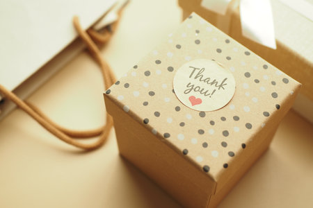 thank you sticker on a gift boxの写真素材