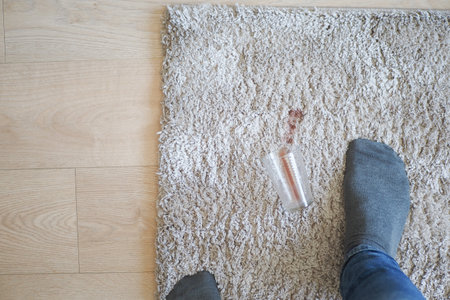 spill water on a carpet top view ,の写真素材