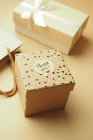 thank you sticker on a gift box
