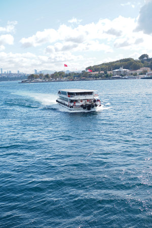 Turkey istanbul 18 july 2023. Transport ferry in the Bosphorus. Ferryboat carries passengersのeditorial素材
