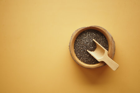 close up of chia seed in a container ,の写真素材