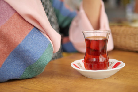 Traditional turkish tea on white table .の写真素材