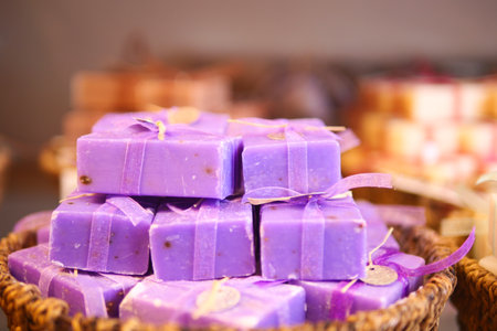 natural soap bar in a the basketの写真素材