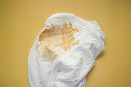 white color dirty shirt on color backgroundの写真素材