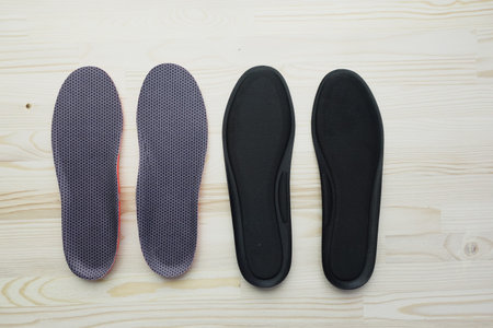 top view of Orthopedic shoe insoles on table