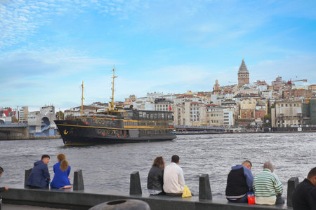 Turkey istanbul 18 july 2023. Transport ferry in the Bosphorus. Ferryboat carries passengersのeditorial素材