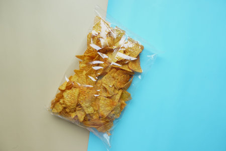 top view of potato chips packet on a table