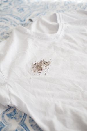 white color dirty shirt, showing making stain