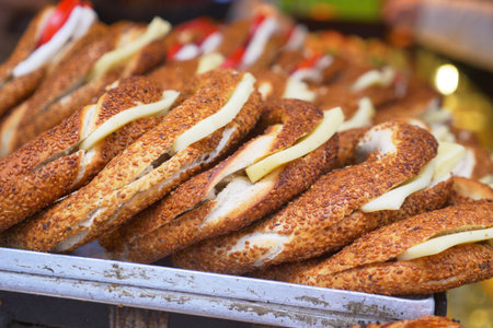 stack of Turkish Bagel Simit with cheese