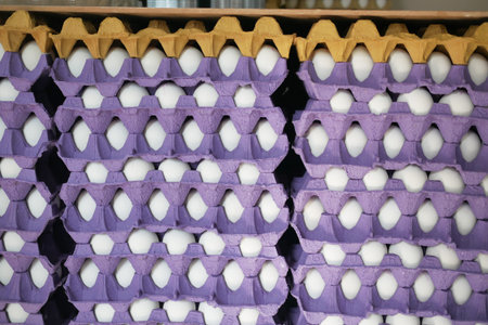 eggs in the supermarket a lot of eggs cardboard trays