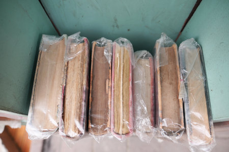 old books are on the shelfの写真素材