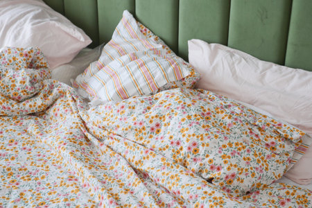 messy bed in early morning , messy bed after waking up
