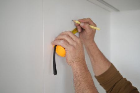Man measuring wall with a tape measure