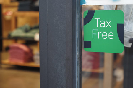 shop tax free text duty free shop sign on shop window