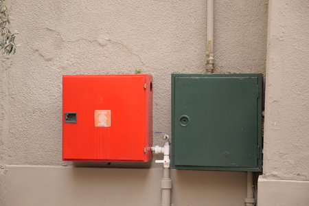 Safety symbol for fire equipment with keywords safety, precaution, response, protection, hazard