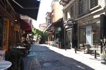 Istanbul, Turkey march 12 2023. cafe store front in old city Balat.のeditorial素材