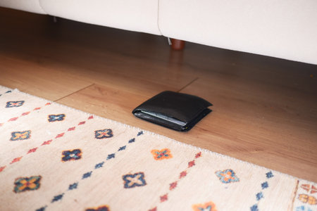 left wallet on floor at homeの写真素材