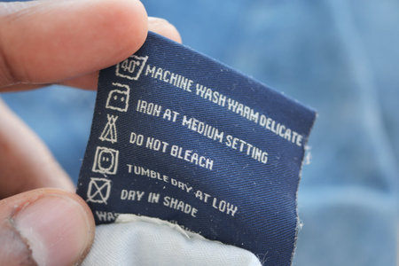 Clothing label with care symbols on a cloth