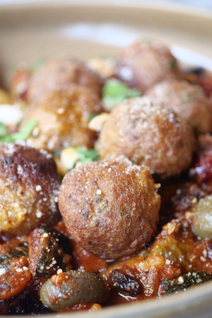 closeup of Turkey Meatballs on a plateの写真素材