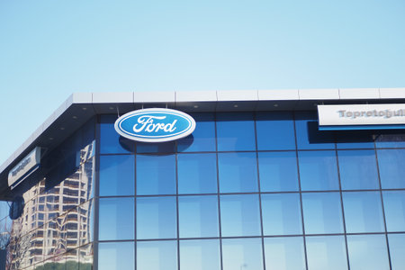 turkey istanbul 18 august 2023.ford brand name on building against blue sky