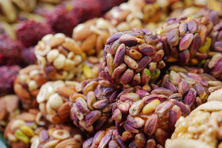 Mixed Nut and Seed Energy Balls healthy snack with almonds, cashews, pistachios, seedsの写真素材