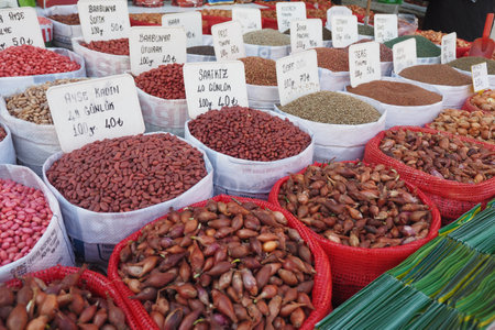 Turkey istanbul 19 june 2023, colourful soy beans selling on street marketのeditorial素材