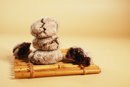 chocolate sweet cookies on orange color background