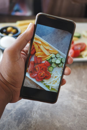 A vibrant display of healthy food showcased on a phone screen, featuring fresh ingredients