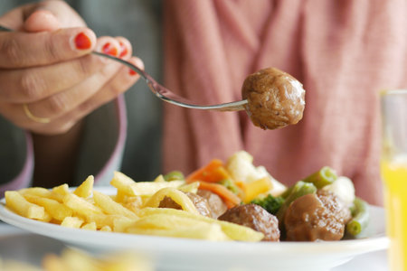 closeup of Turkey Meatballs on a plateの写真素材