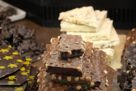 dark chocolate candy displaying at shop